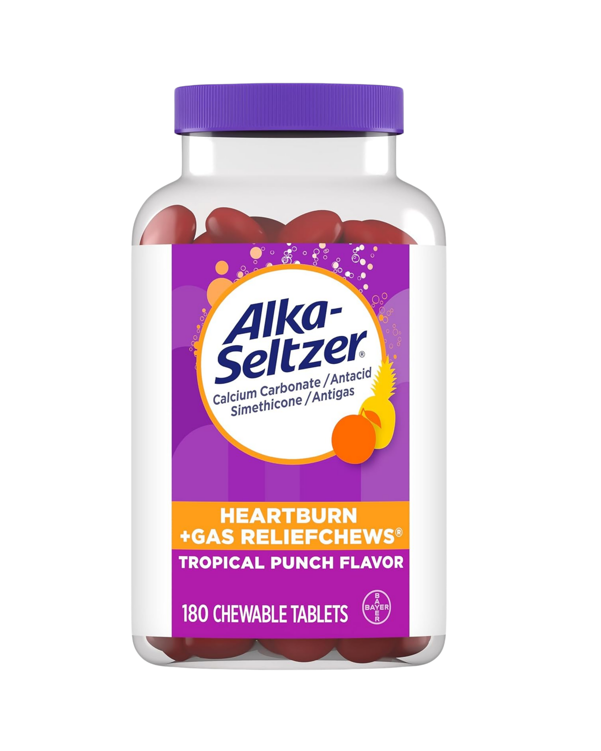 Alka-Seltzer Heartburn + Gas Relief Chews – Tropical Punch (180 tabletas masticables)