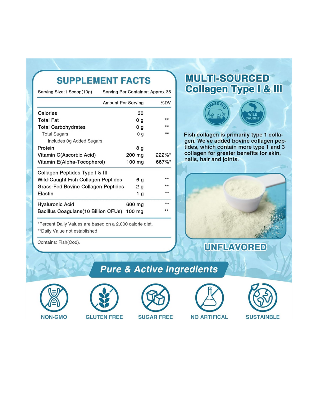 Marine Collagen Peptides + Ácido Hialurónico + Vitamina C (350 g)