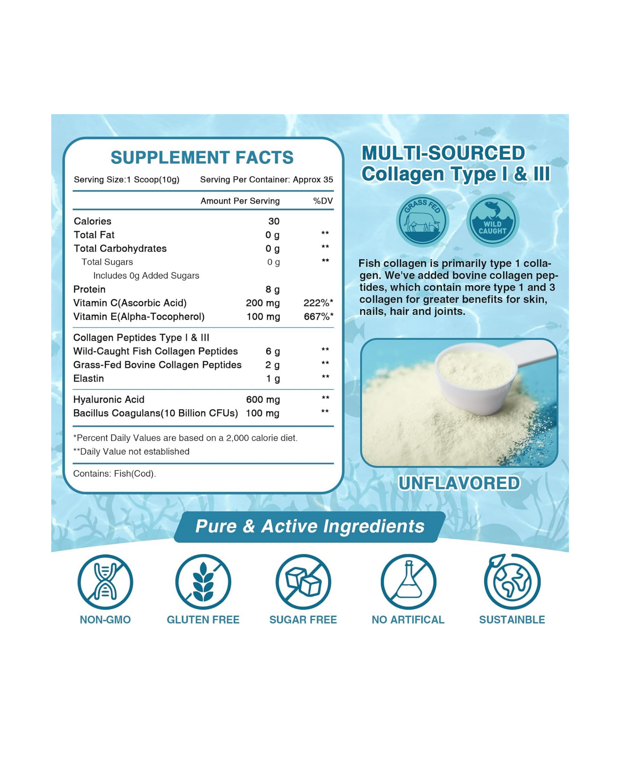 Marine Collagen Peptides + Ácido Hialurónico + Vitamina C (350 g)