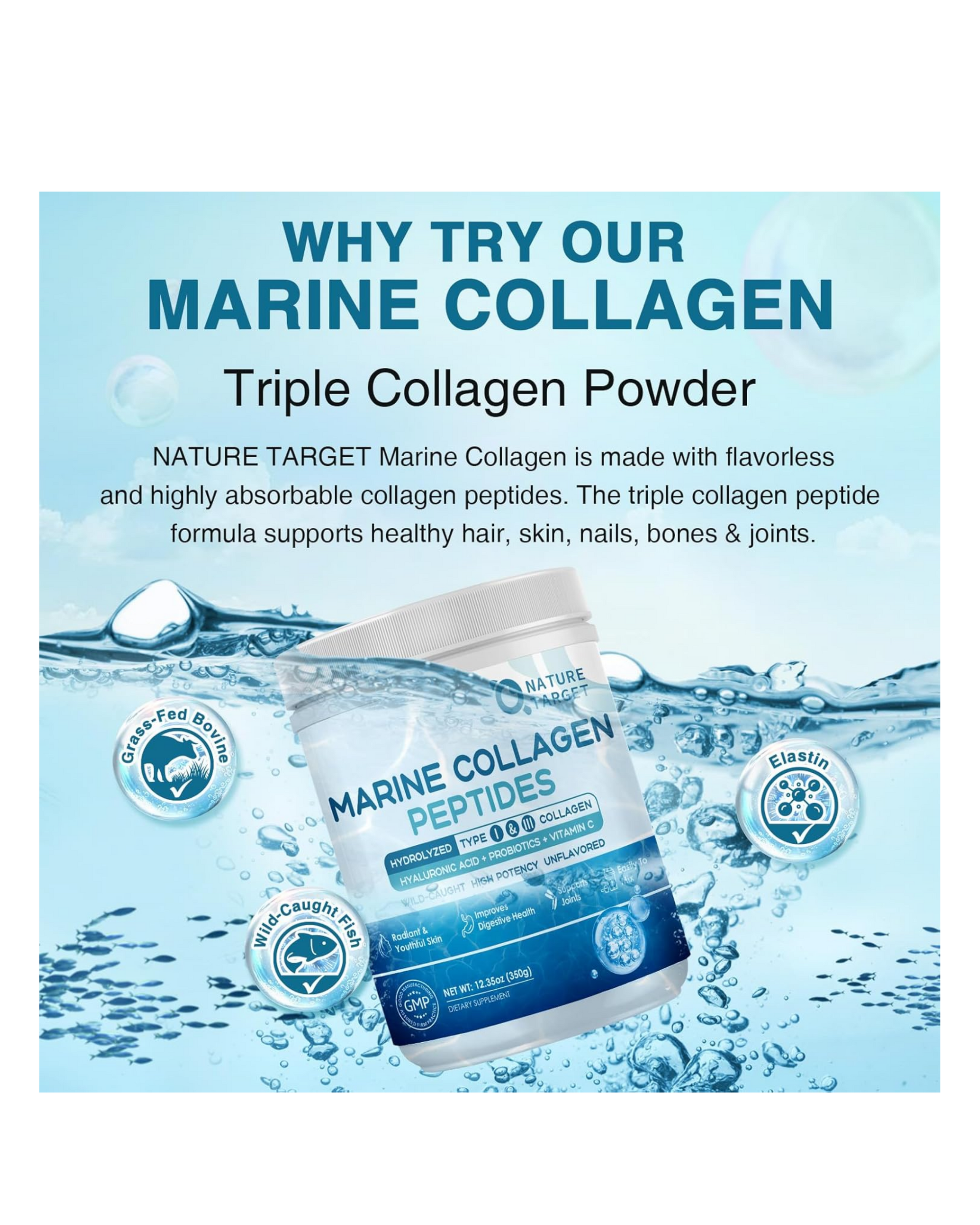 Marine Collagen Peptides + Ácido Hialurónico + Vitamina C (350 g)