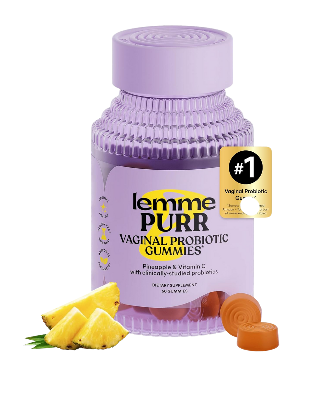 Lemme Purr Vaginal Probiotic Gummies | Probióticos Vaginales con Vitamina C | 60 Gomitas