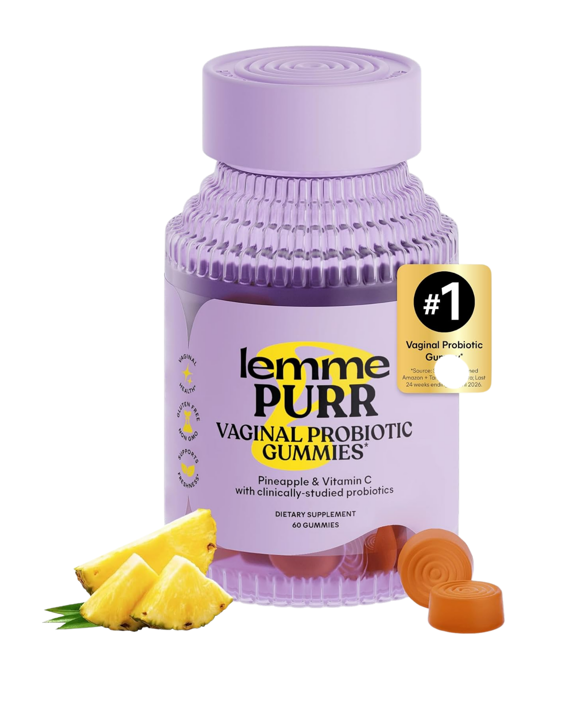 Lemme Purr Vaginal Probiotic Gummies | Probióticos Vaginales con Vitamina C | 60 Gomitas