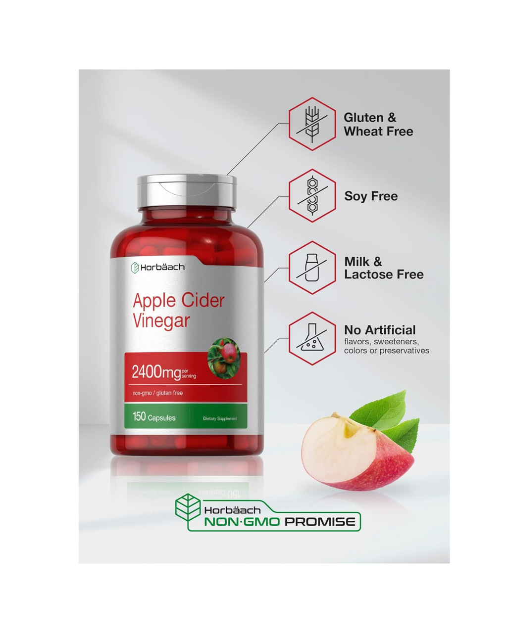 Horbäach Vinagre de Manzana 2400 mg – 150 Cápsulas (Importado)