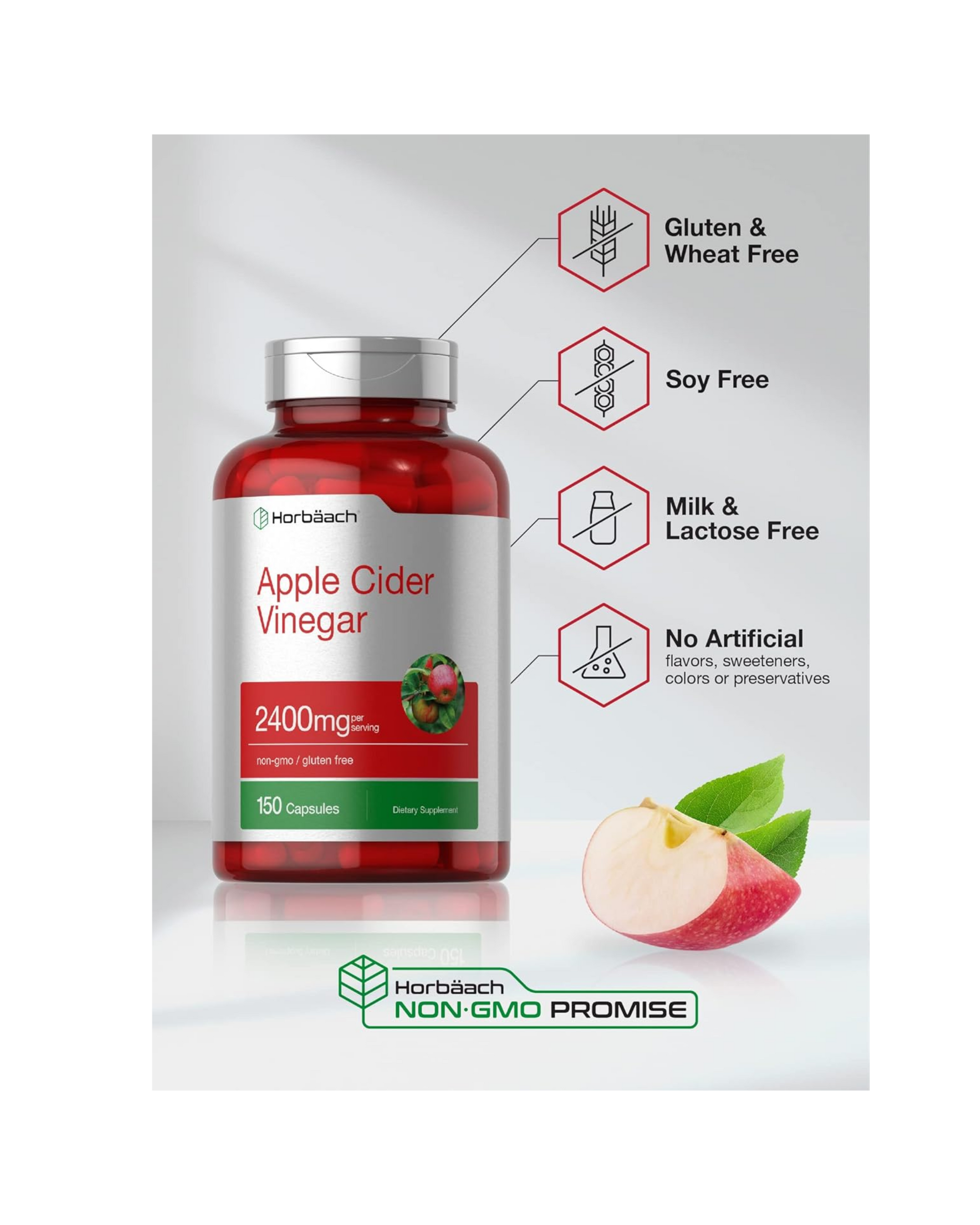 Horbäach Vinagre de Manzana 2400 mg – 150 Cápsulas (Importado)