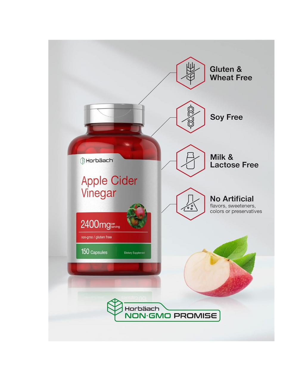 Horbäach Vinagre de Manzana 2400 mg – 150 Cápsulas (Importado)