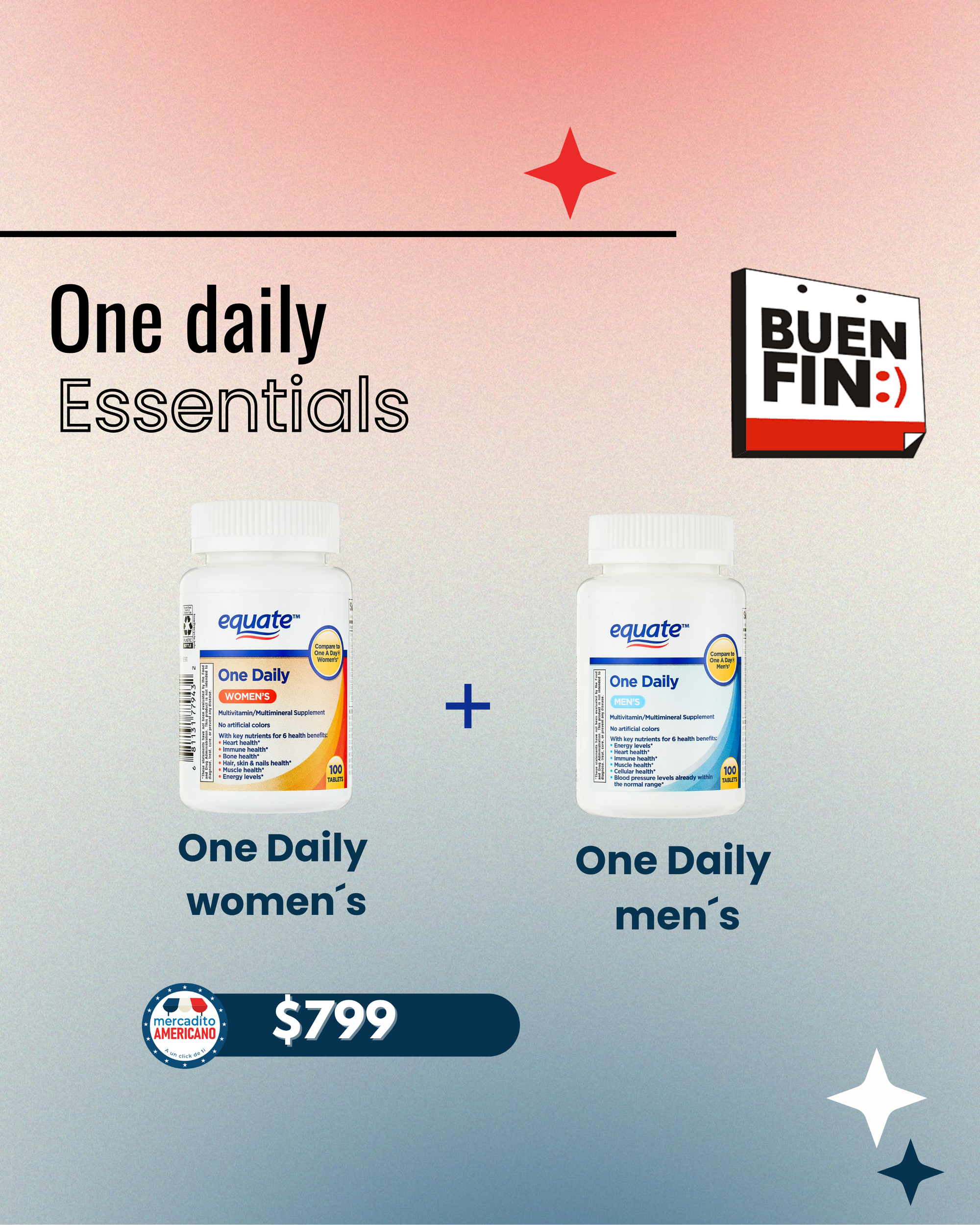 Equate One Daily Women’s + One Daily Men’s (100 tabletas c/u) BUEN FIN